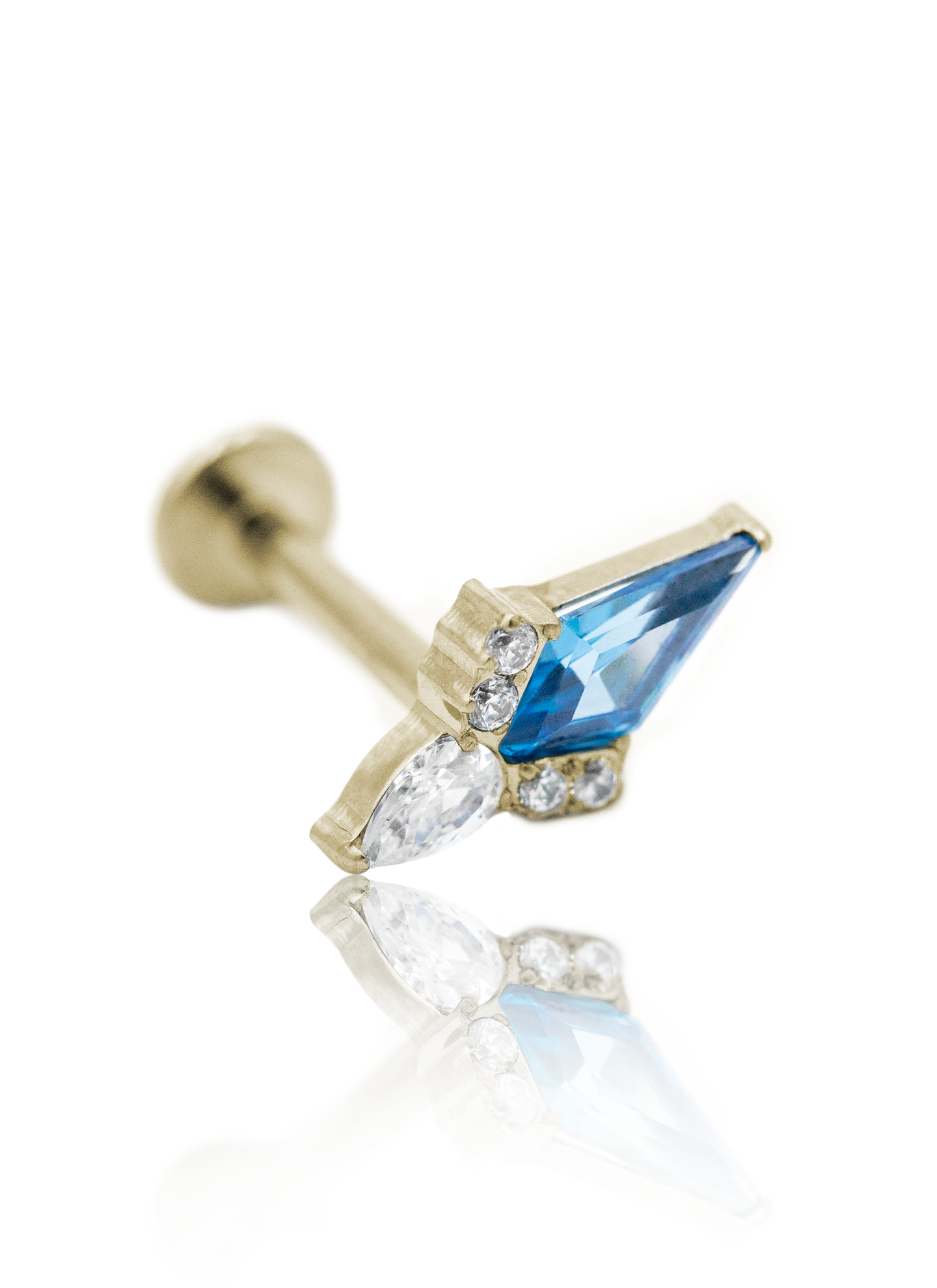 Kolczyk do ucha "Sharpie blue" - anodyzowany tytanowy labret z cyrkoniami