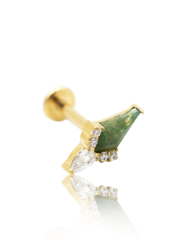 Kolczyk do ucha "Sharpie green" - anodyzowany tytanowy labret z cyrkoniami