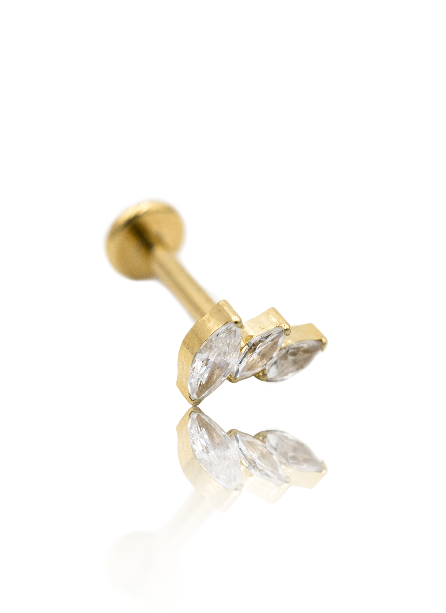 Kolczyk do ucha "Golden trio" - tytanowy labret z cyrkoniami