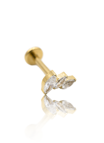 Kolczyk do ucha "Golden trio" - tytanowy labret z cyrkoniami