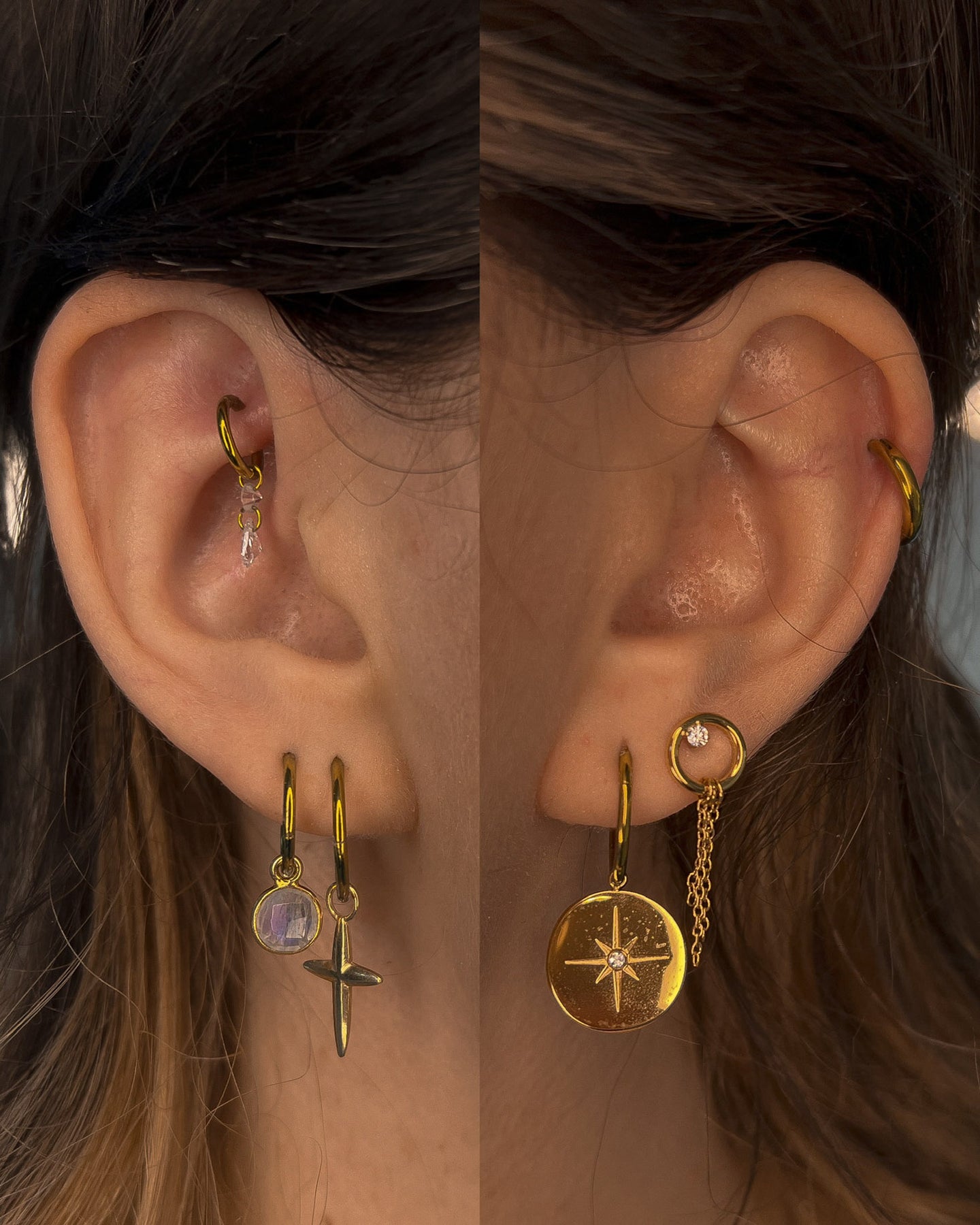 Kolczyk do ucha "Golden chain rain" - tytanowa nakrętka