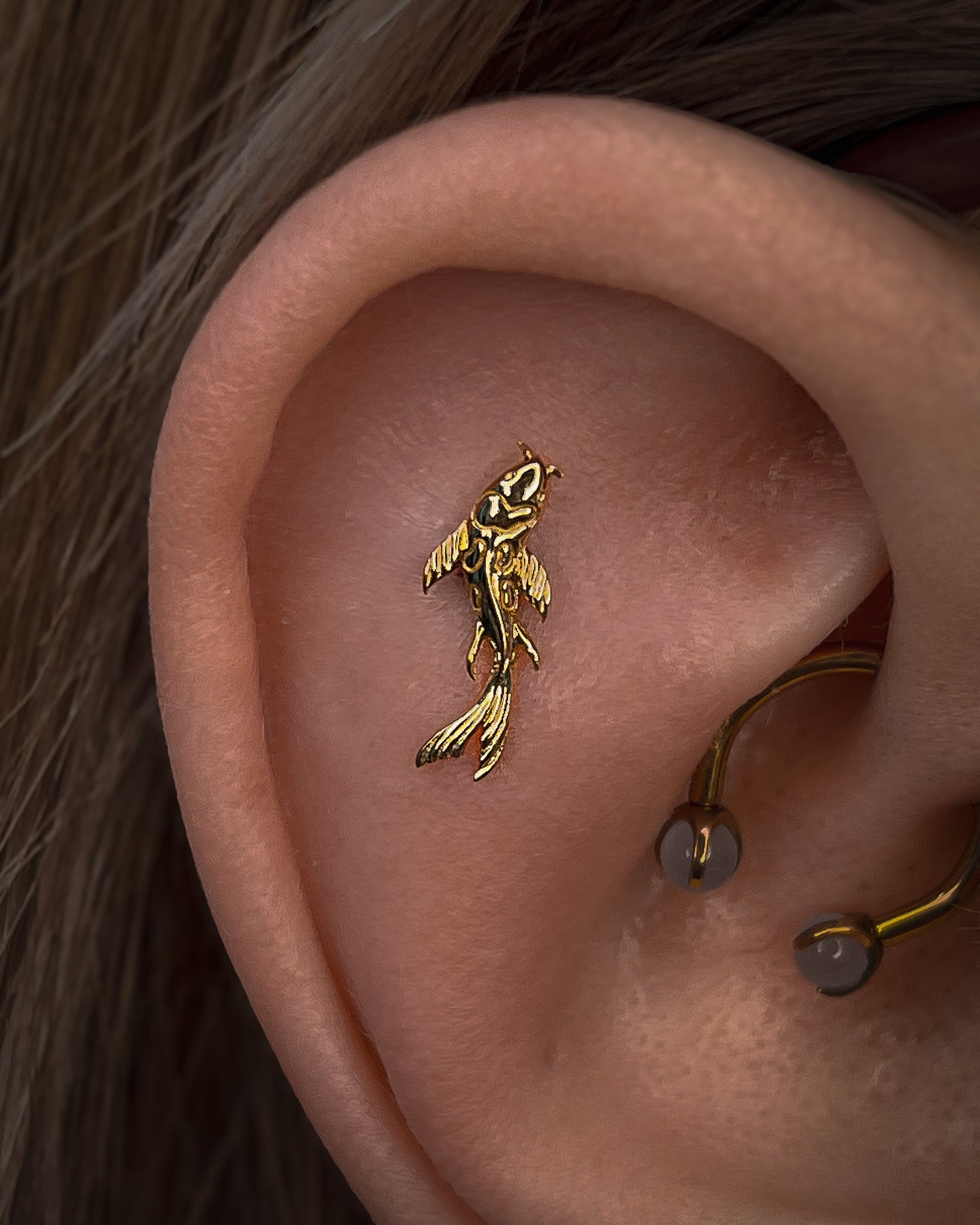 Kolczyk do ucha "Koi fish" - anodyzowany tytanowy labret z rybką Koi