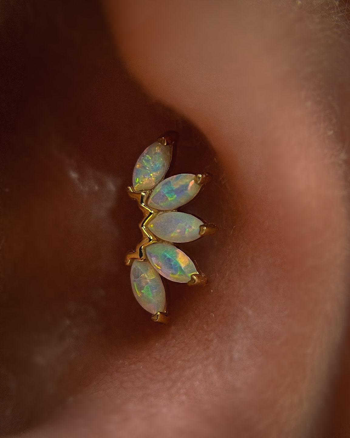 Kolczyk do ucha "Many opals" - 14K złoty labret