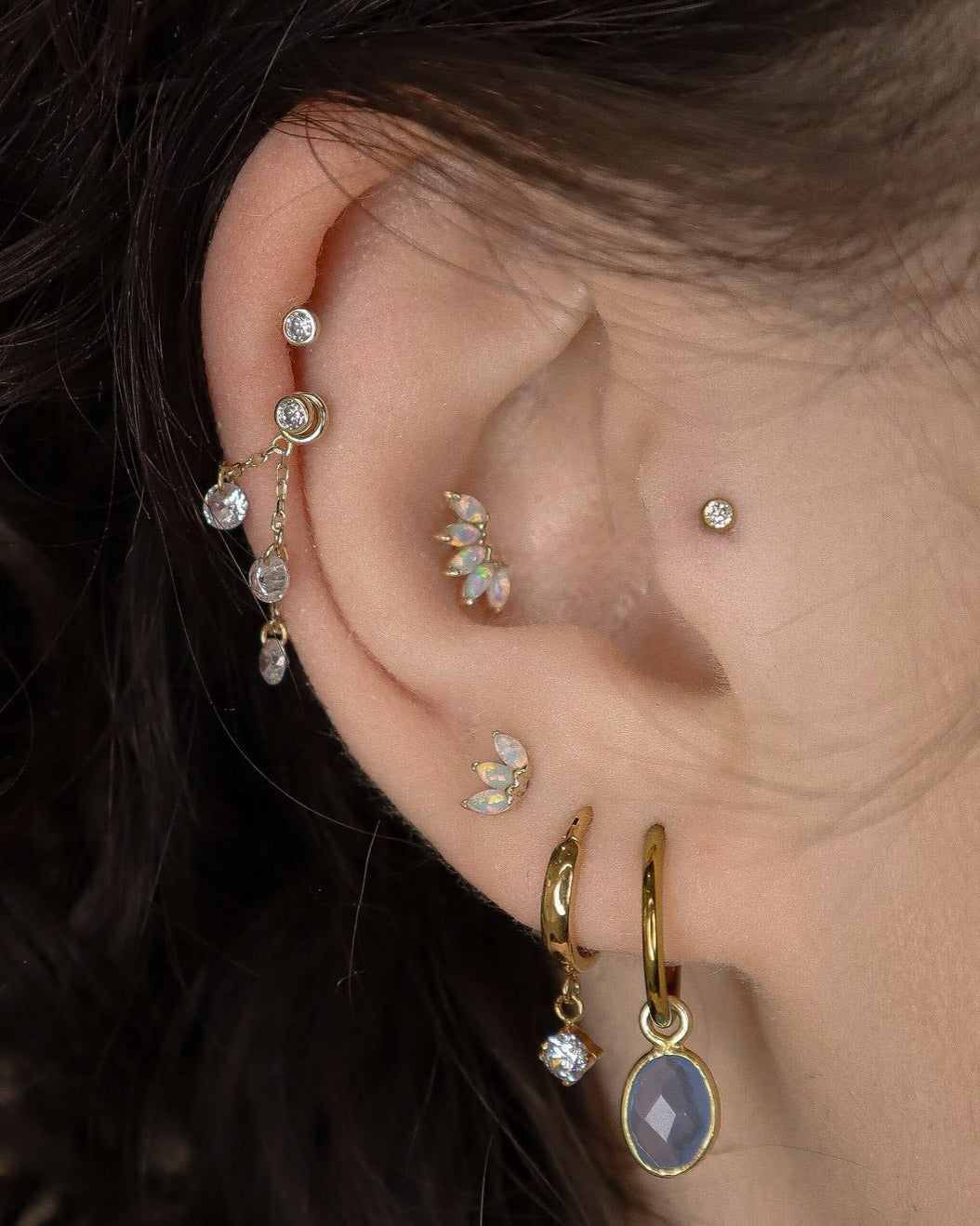 Kolczyk do ucha "Siren" -14K złoty labret z opalem