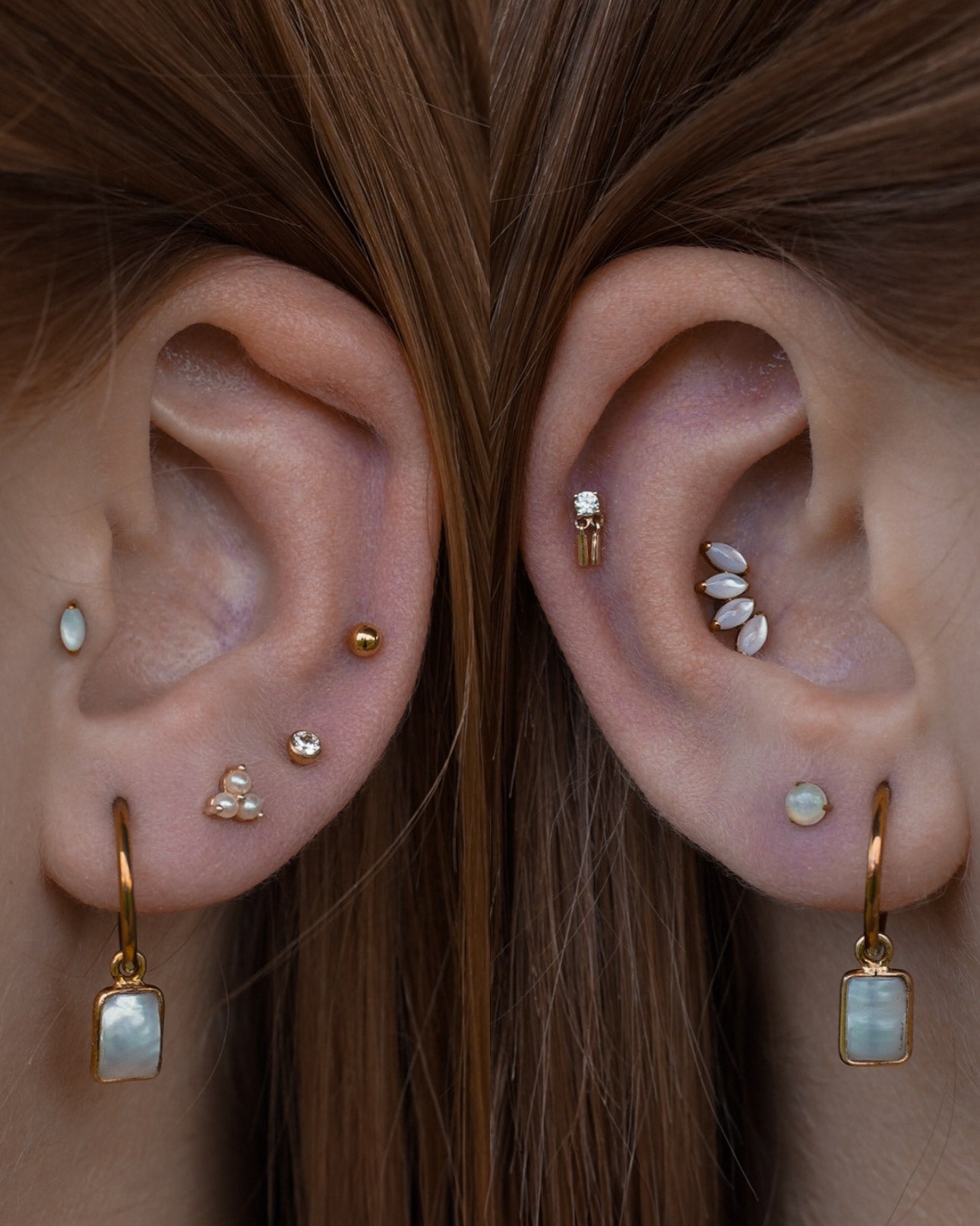 Kolczyk do ucha "Milky trio" - 14K złoty labret