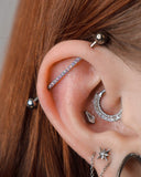 "Pinky long" ear stud - titanium barbell with cubic zirconia