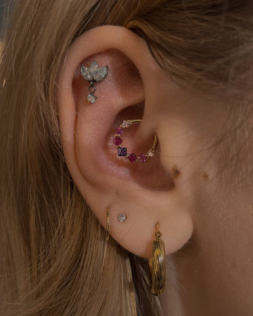 Kolczyk do ucha "Rainbow" - 14K złoty clicker z cyrkoniami