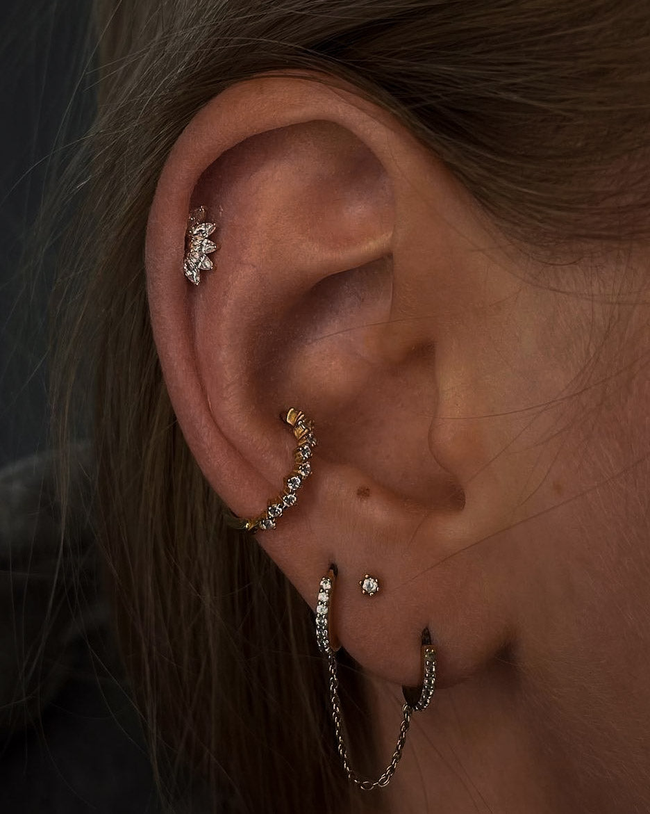 Kolczyk do ucha "Rising sun" - 14K złoty labret z cyrkoniami