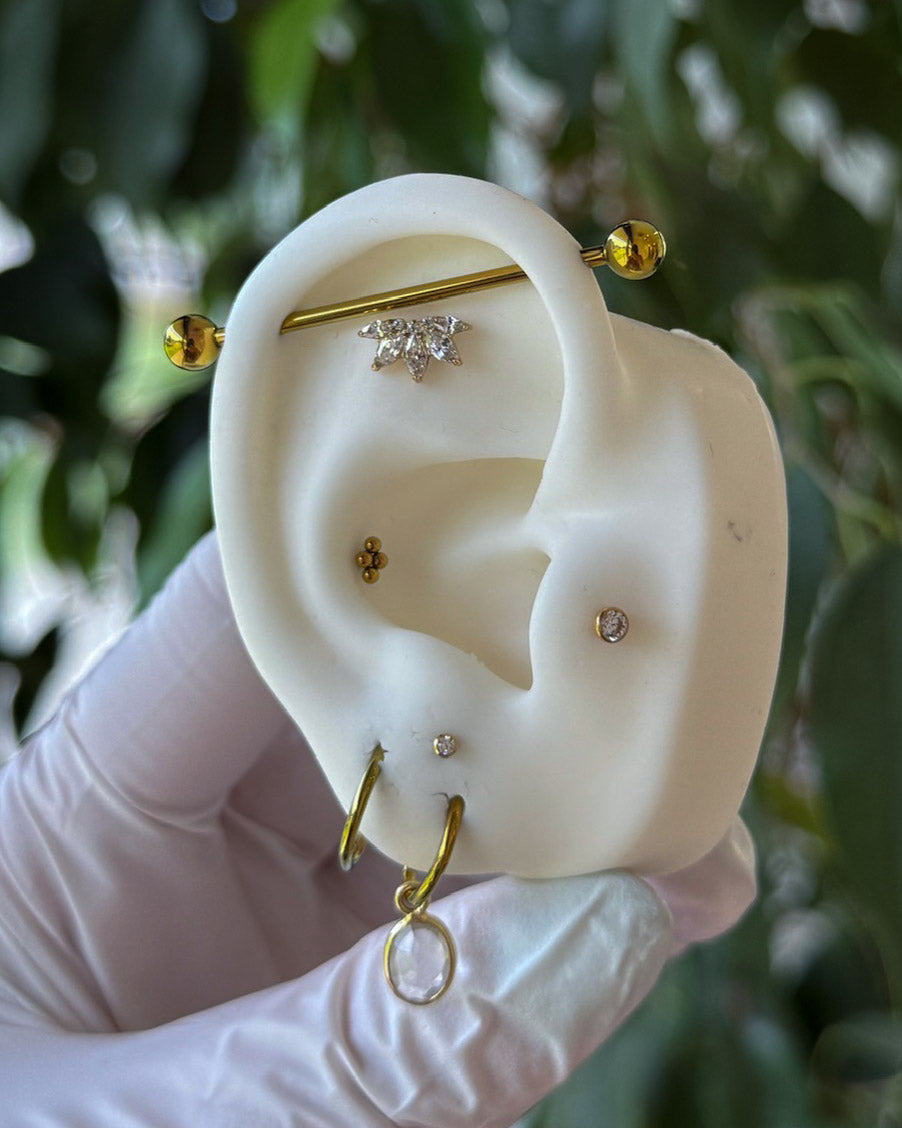 Kolczyk do ucha "Rising sun" - 14K złoty labret z cyrkoniami