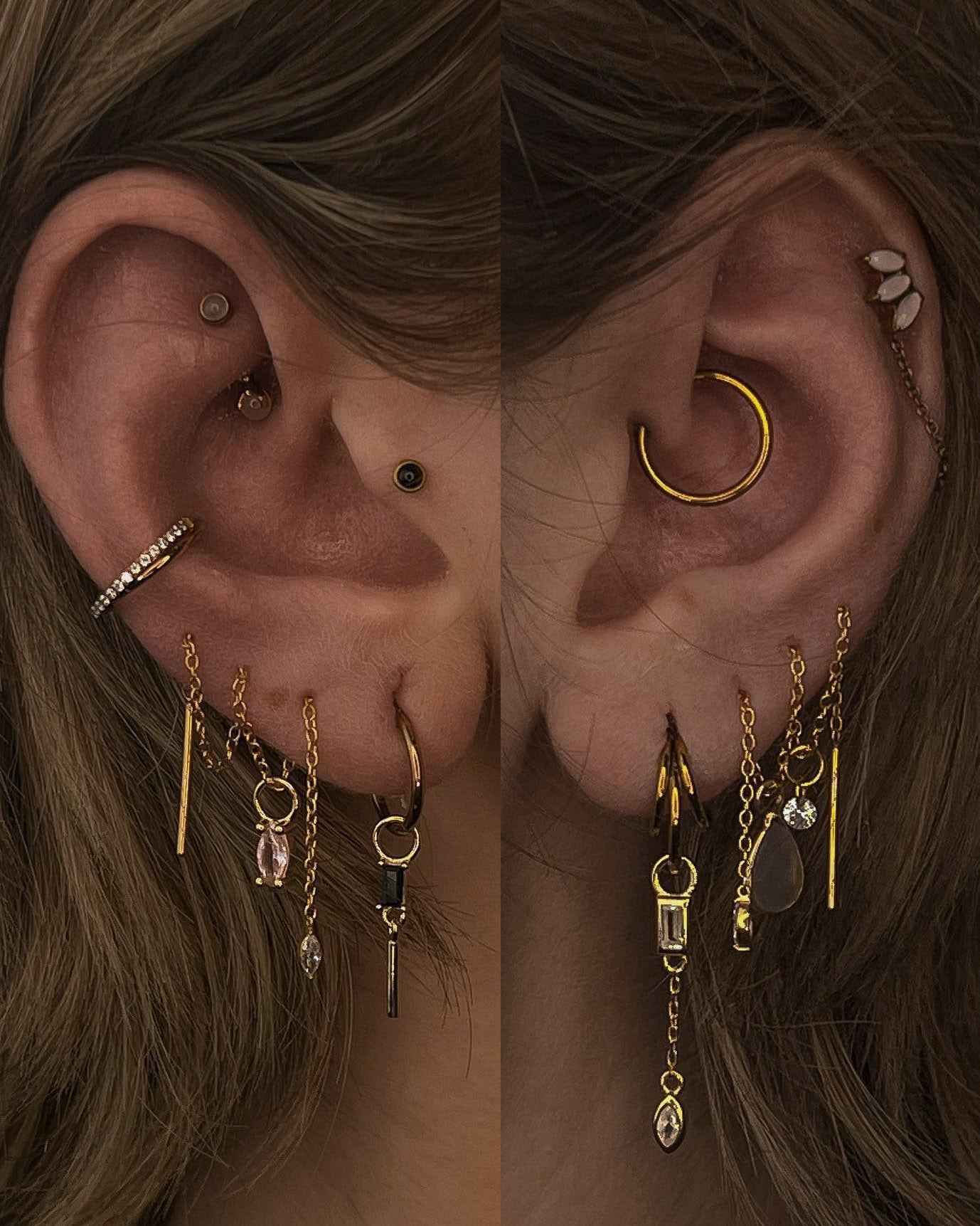 Kolczyk do ucha "Twisted line gold" - tytanowy clicker z cyrkoniami