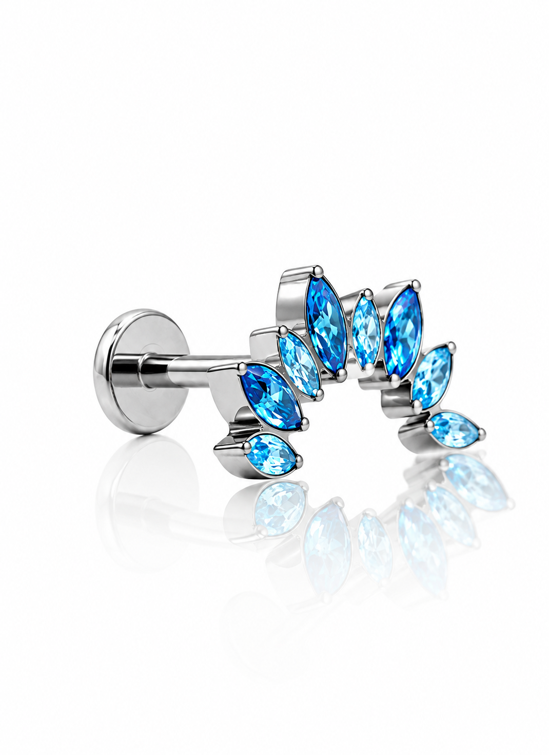 Kolczyk do ucha "Cluster blue" - tytanowy labret z niebieskimi cyrkoniami