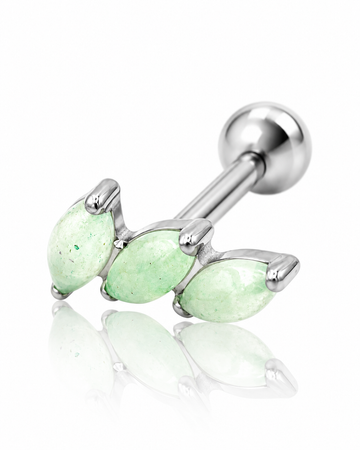 Kolczyk do ucha "3 stone light green" - tytanowy labret z kamieniami