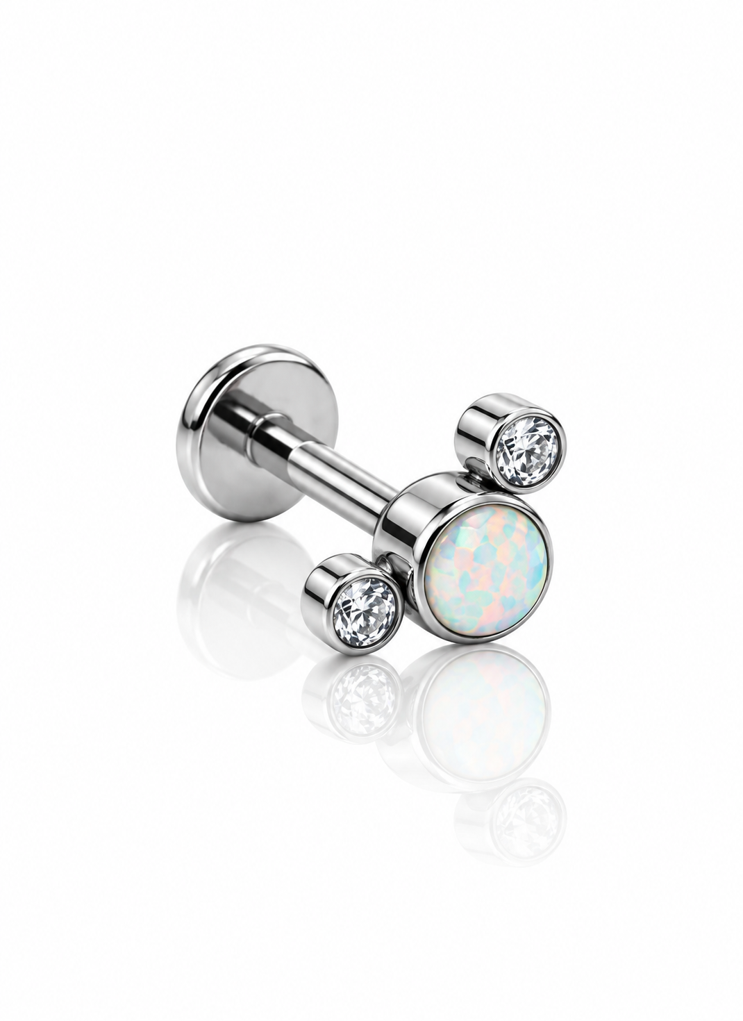 "Mix triple" earring - titanium labret with cubic zirconia and opal
