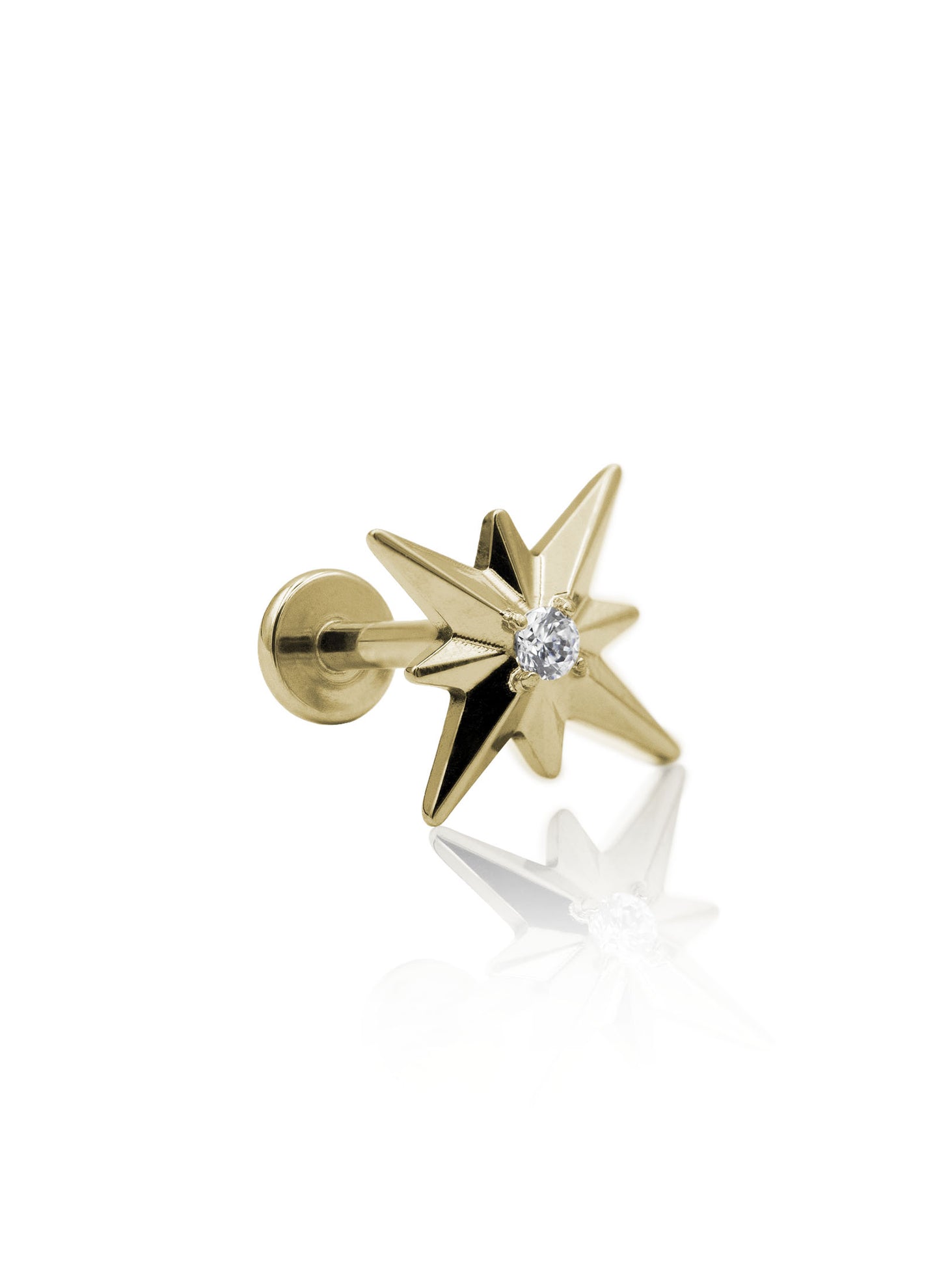 Kolczyk do ucha "One zirconia star" - anodyzowany tytanowy labret gwiazdka z cyrkonią