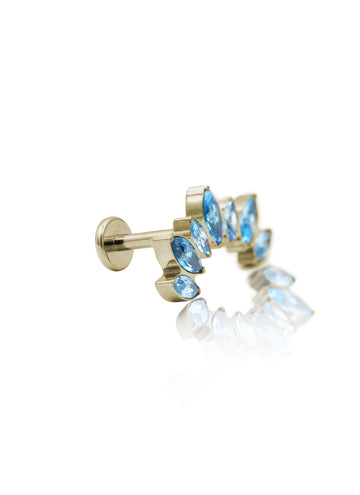 Kolczyk do ucha "Cluster blue" - anodyzowany tytanowy labret z niebieskimi cyrkoniami