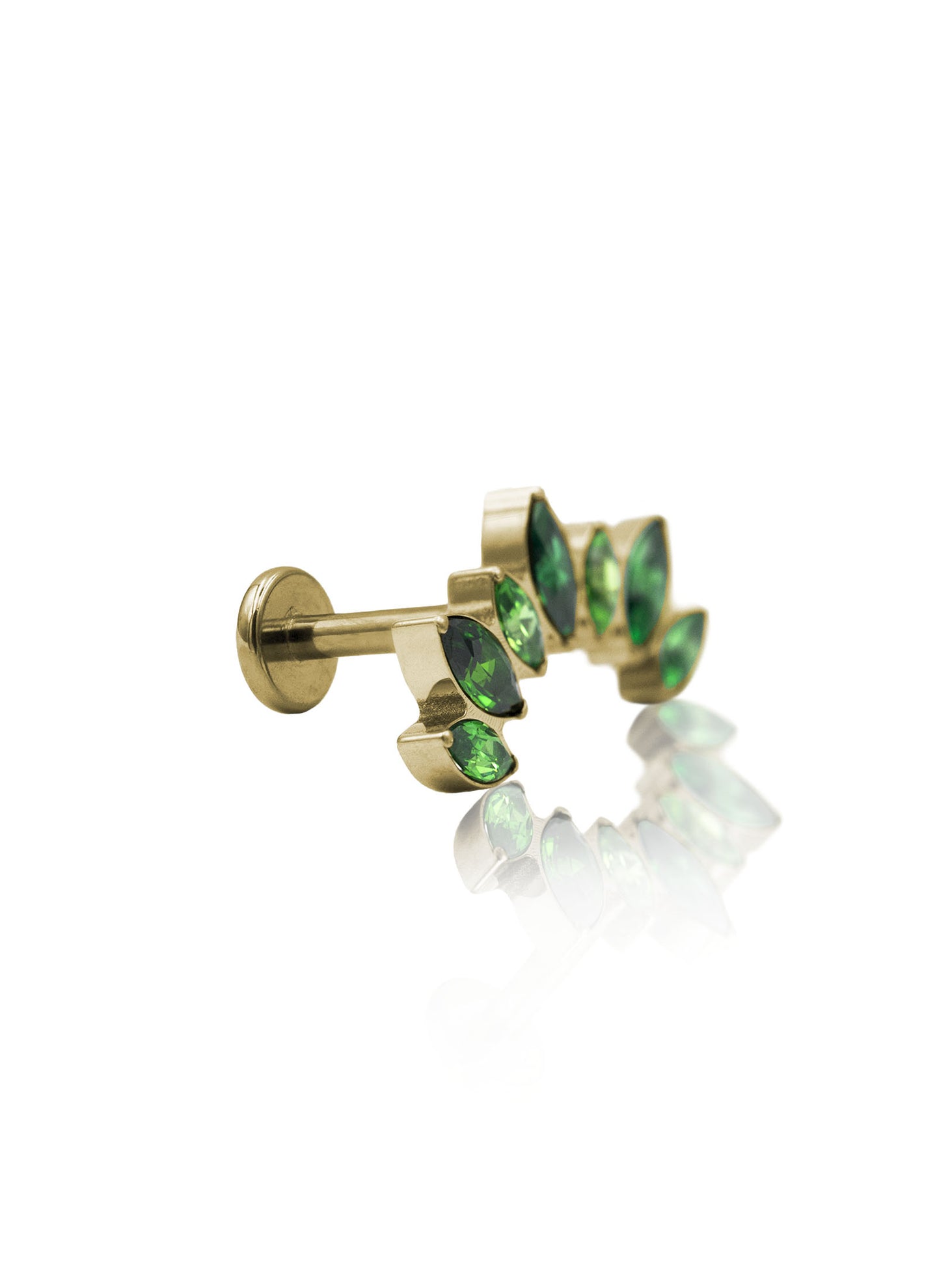 Kolczyk do ucha "Cluster green" - anodyzowany tytanowy labret z zielonymi cyrkoniami