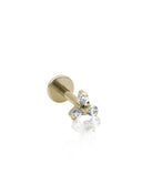 "Clear trio" earring - anodized titanium labret with transparent zircons