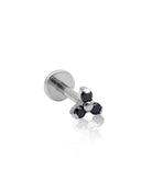 "Black trio" earring - titanium labret with black zircons