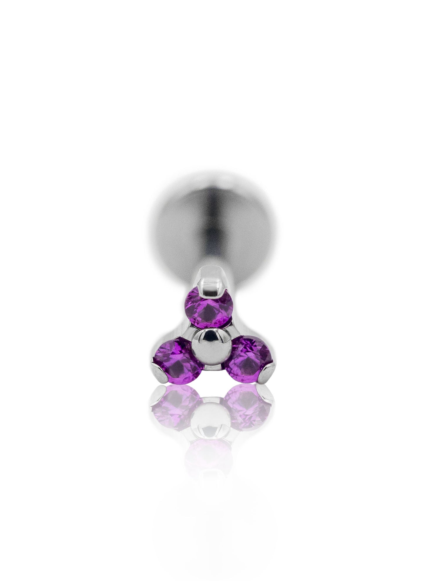 Kolczyk do ucha "Pink trio" - tytanowy labret z różowymi cyrkoniami