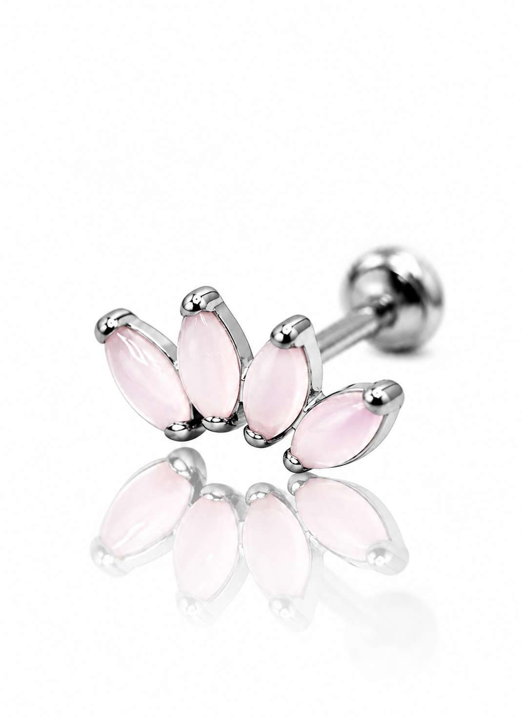Kolczyk do ucha "4 stone pink" - tytanowy labret z kamieniami