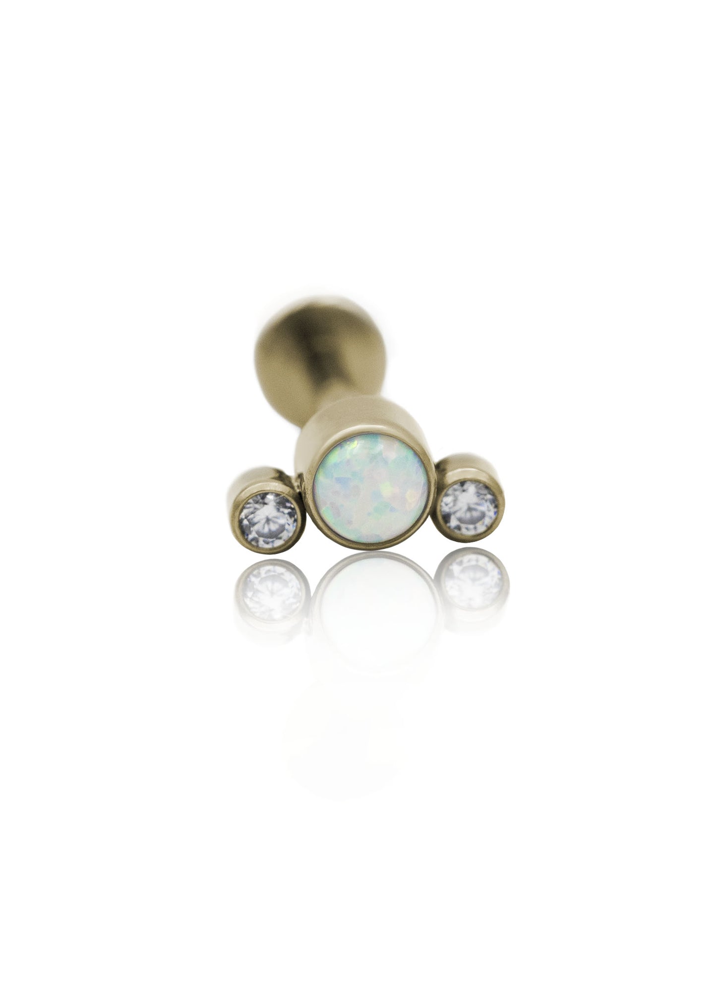 Kolczyl do ucha "Mix trójeczka" - anodyzowany tytanowy labret z cyrkoniami i opalem