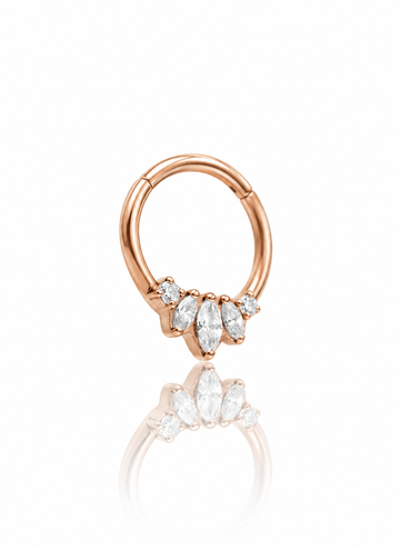 Kolczyk do ucha lub nosa "Crystal lotus" -  tytanowy clicker rose gold z cyrkoniami