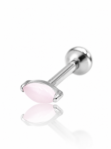 Kolczyk do ucha "1 long stone pink" - tytanowy labret z różowym jadeitem