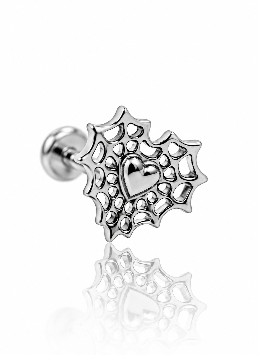 "Spider love" earring - titanium labret spider web