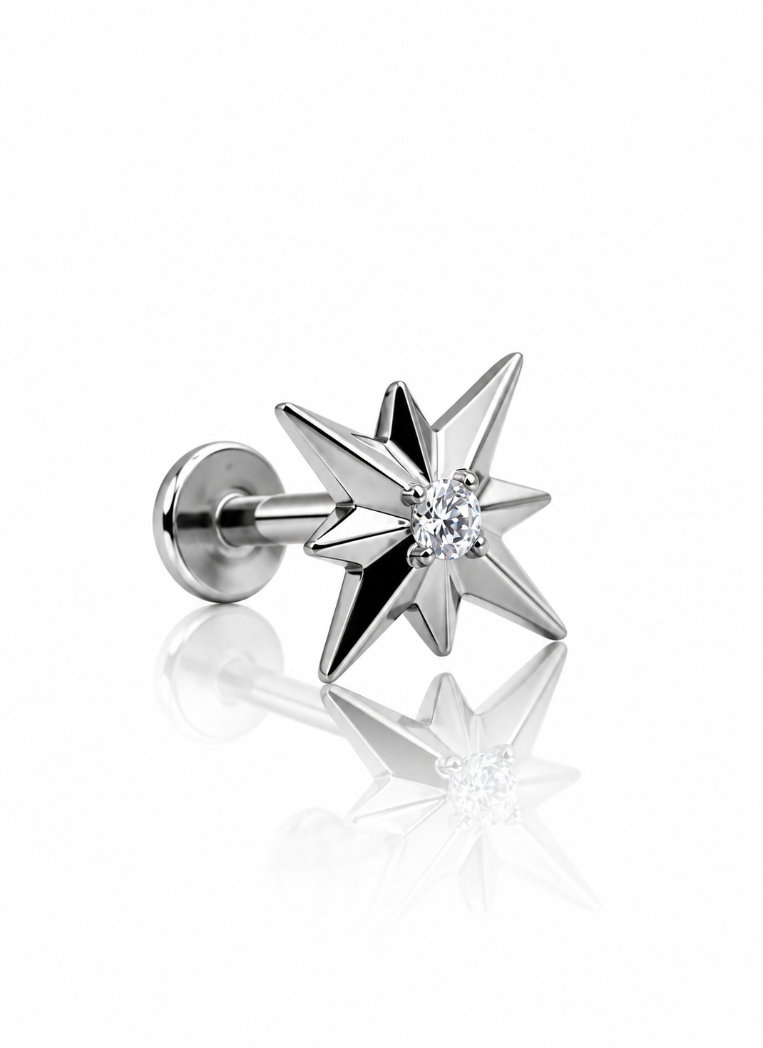 Kolczyk do ucha "Shining star" - tytanowy labret gwiazdki z cyrkonią