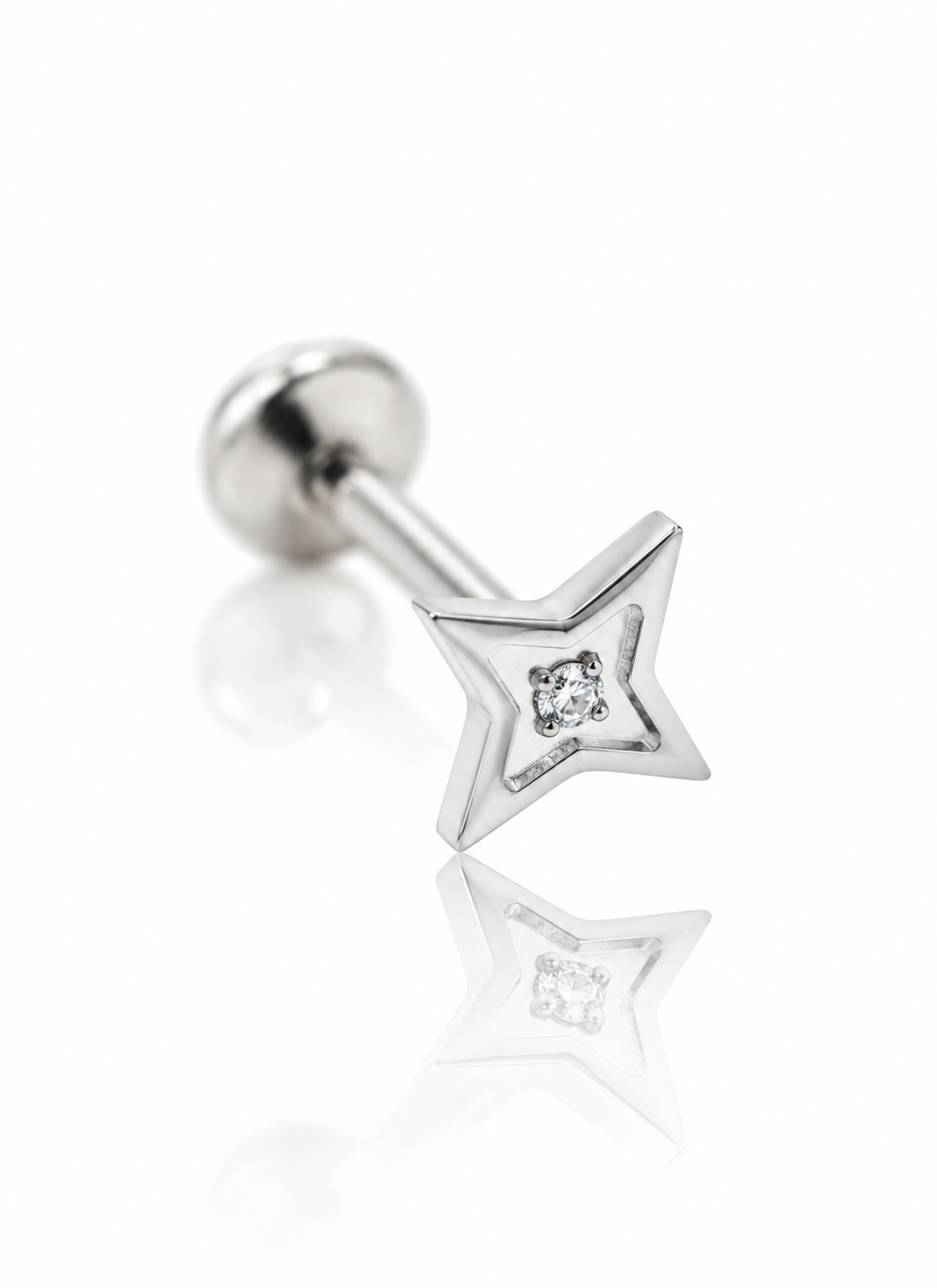 "Star zirconia" ear stud - titanium labret with single zirconia