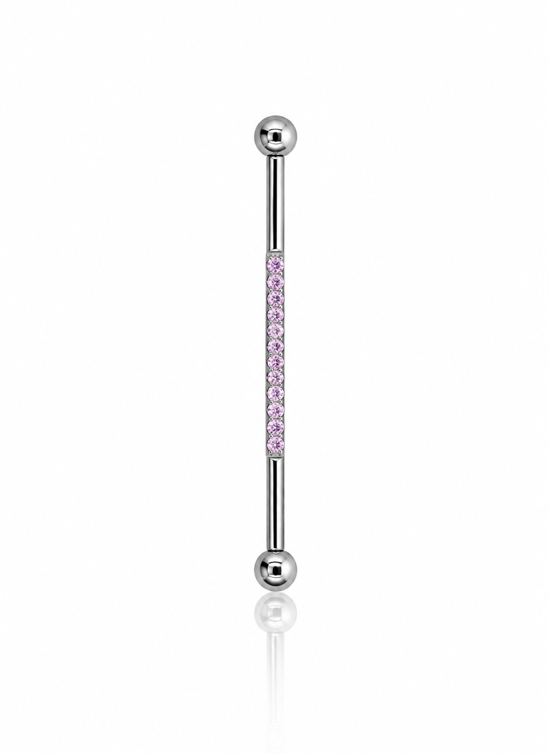 "Pinky long" ear stud - titanium barbell with cubic zirconia