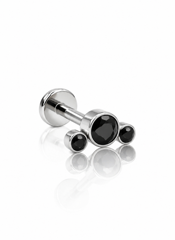 Earring "Black Three" - titanium labret with black zircons