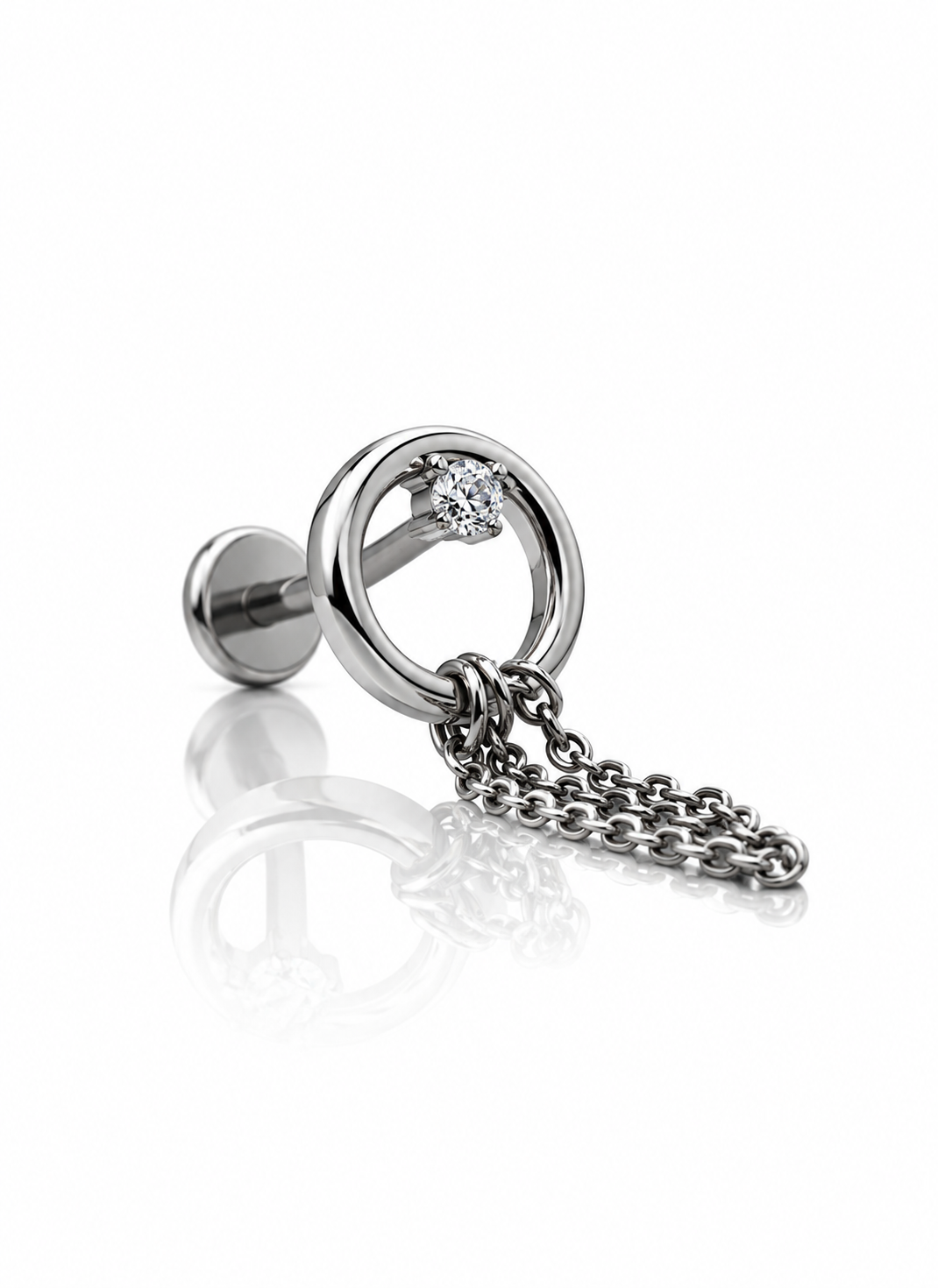 Kolczyk do ucha "Silver chain rain" - tytanowa nakrętka