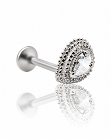 "Third eye clear" earring - titanium labret with zircon