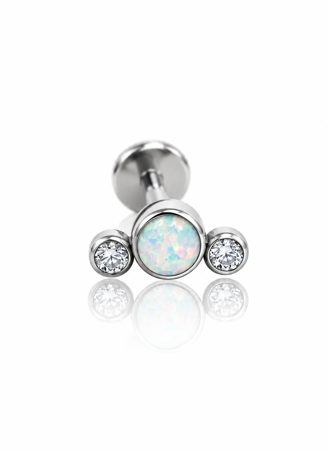 "Mix triple" earring - titanium labret with cubic zirconia and opal