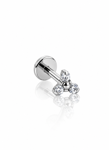 "Clear trio" earring - titanium labret with transparent zircons