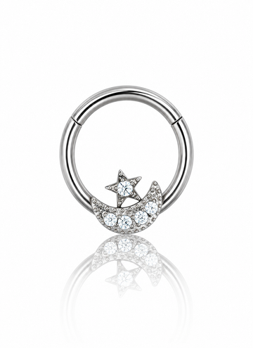 "Moon star" earring - titanium clicker with cubic zirconia
