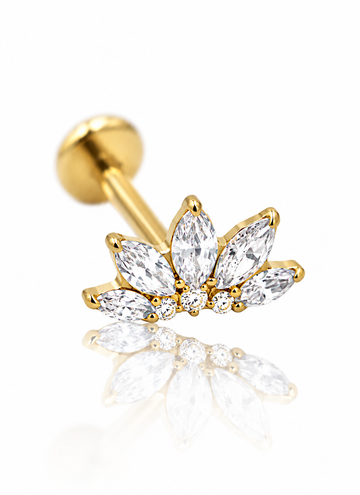 "Clear rosette gold" earring - titanium labret with zircons
