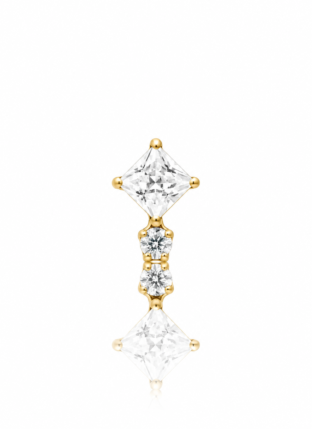 Kolczyk do ucha "Crystal kite" - złoty tytanowy labret z dwoma cyrkoniami