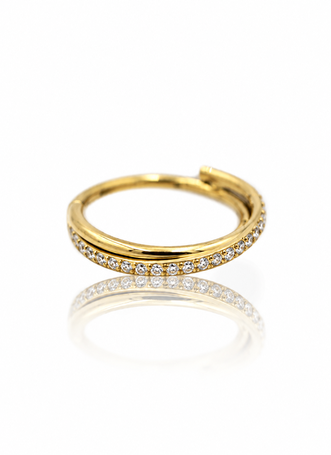 "Twisted line gold" earring - titanium clicker with cubic zirconia