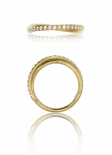 "Twisted line gold" earring - titanium clicker with cubic zirconia