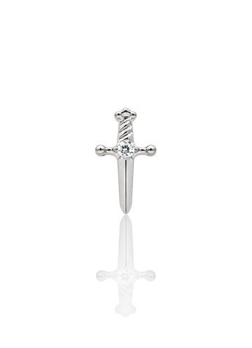 Kolczyk do ucha „Crystal dagger” –  tytanowy labret w kształcie miecza z cyrkonią
