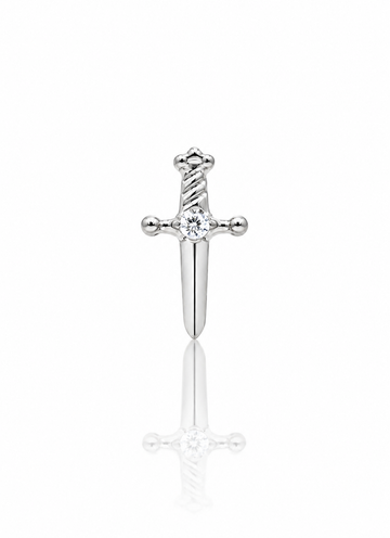 Kolczyk do ucha „Crystal dagger” –  tytanowy labret w kształcie miecza z cyrkonią