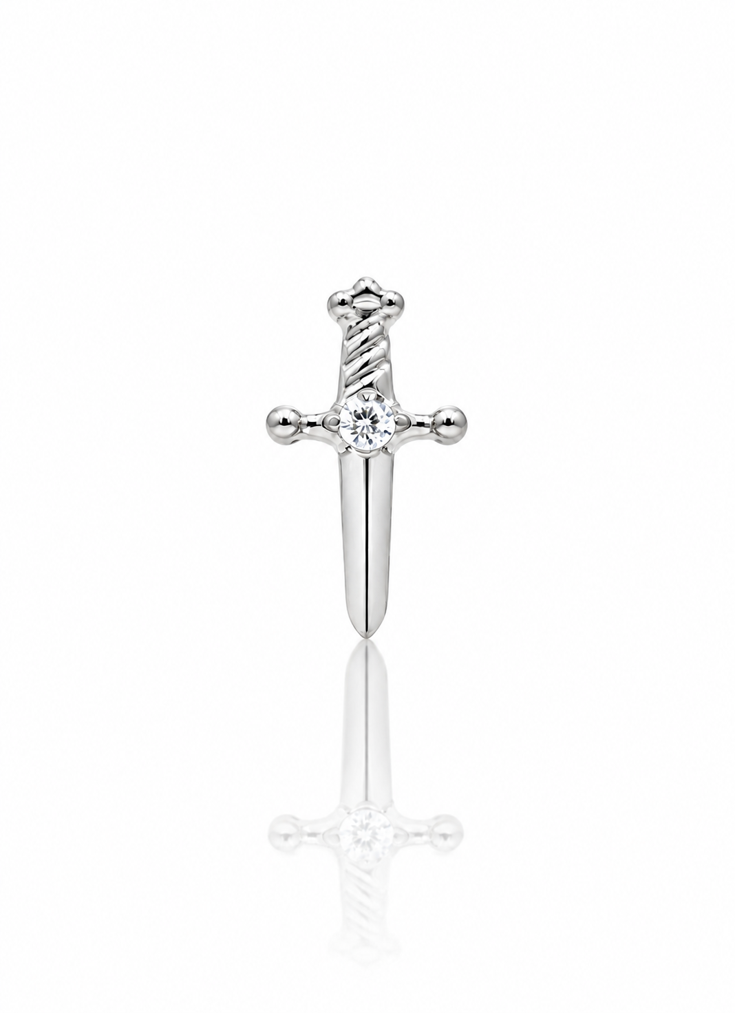 Kolczyk do ucha „Crystal dagger” –  tytanowy labret w kształcie miecza z cyrkonią
