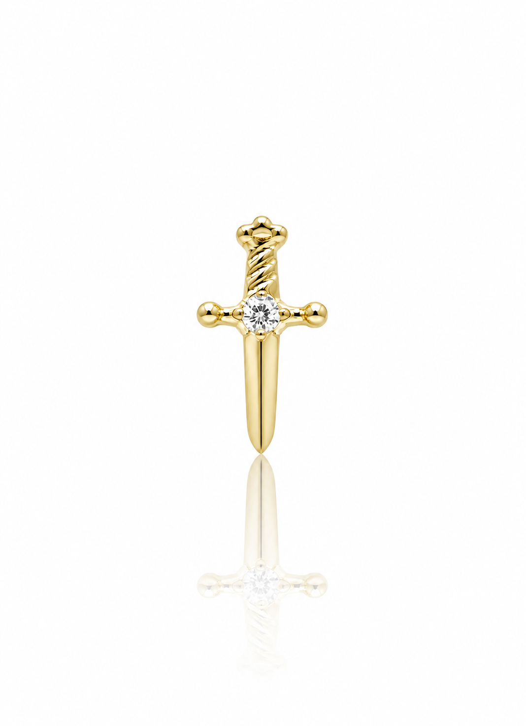 Kolczyk do ucha „Crystal dagger” – złoty tytanowy labret w kształcie miecza z cyrkonią
