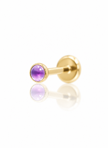 Kolczyk do ucha "1 stone purple" - złoty tytanowy labret z ametystem