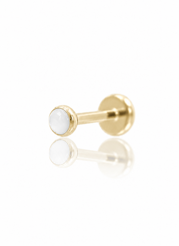 Kolczyk do ucha "1 stone pearl white" - złoty tytanowy labret z masą perłową