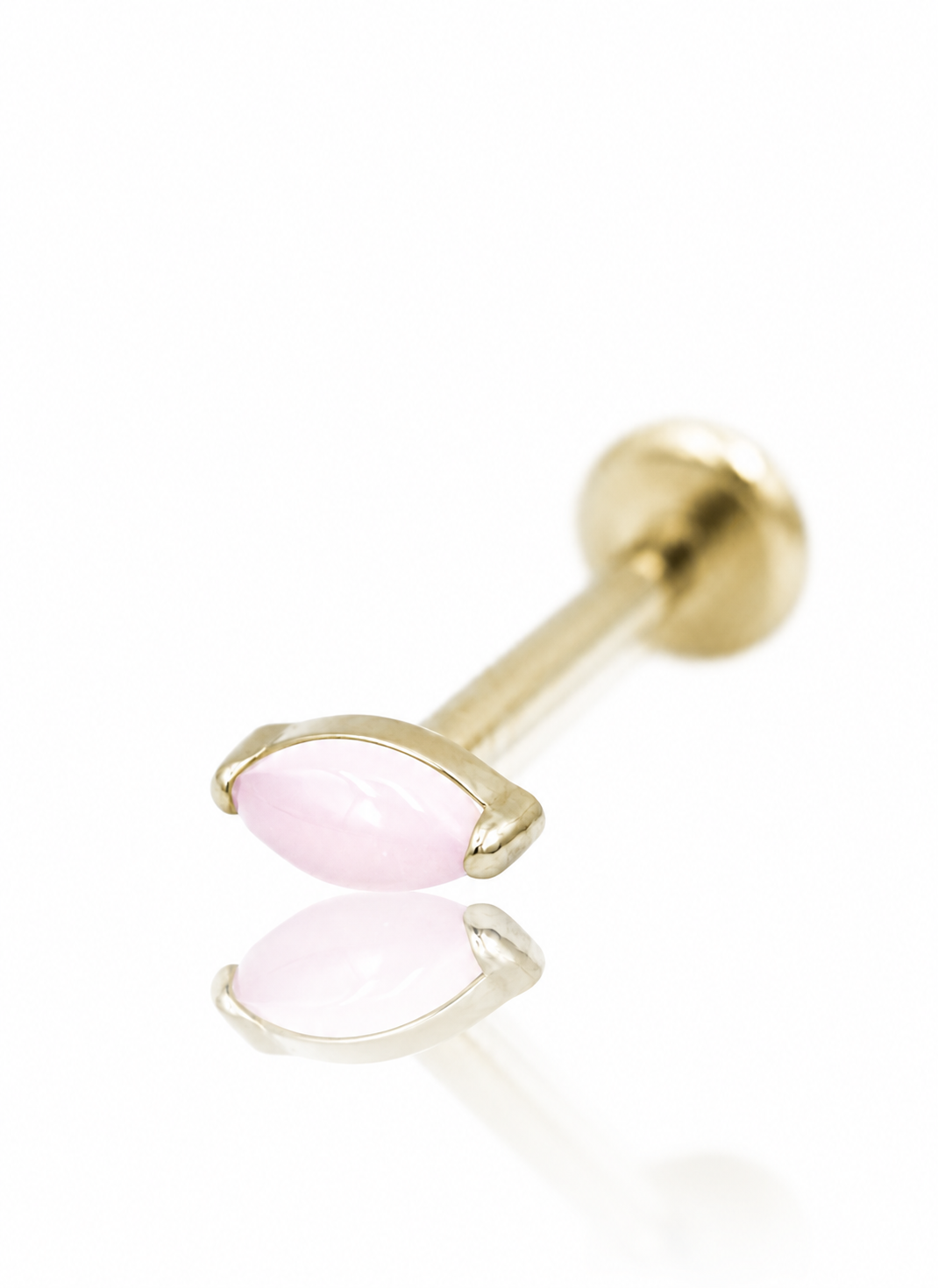 "1 long stone pink" ear stud - anodized titanium labret with stones