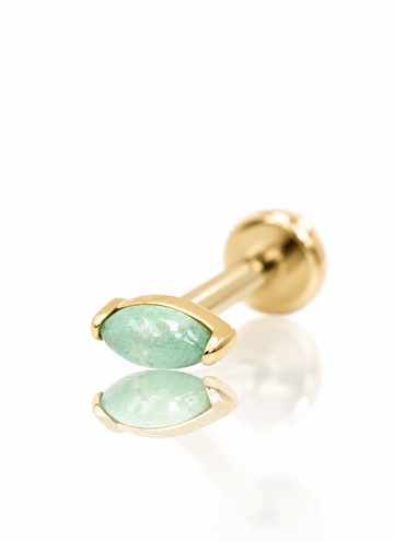 Kolczyk do ucha "1 long stone light green" - złoty tytanowy labret z awenturynem