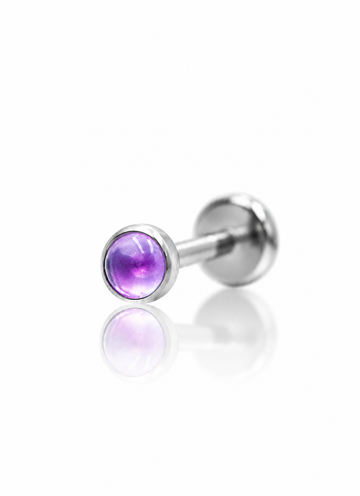 Kolczyk do ucha "1 stone purple" - tytanowy labret z ametystem